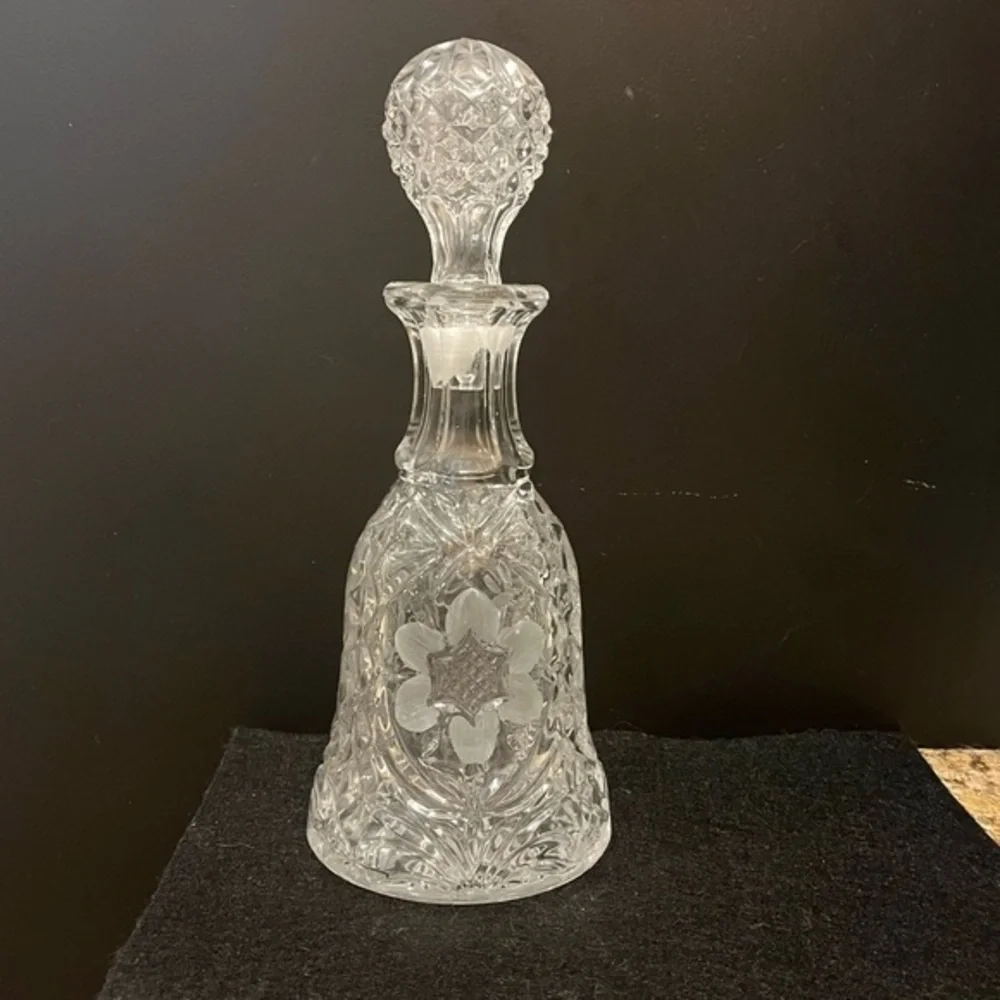 Vintage Cut Crystal Decanter with Stopper Etched Floral Design